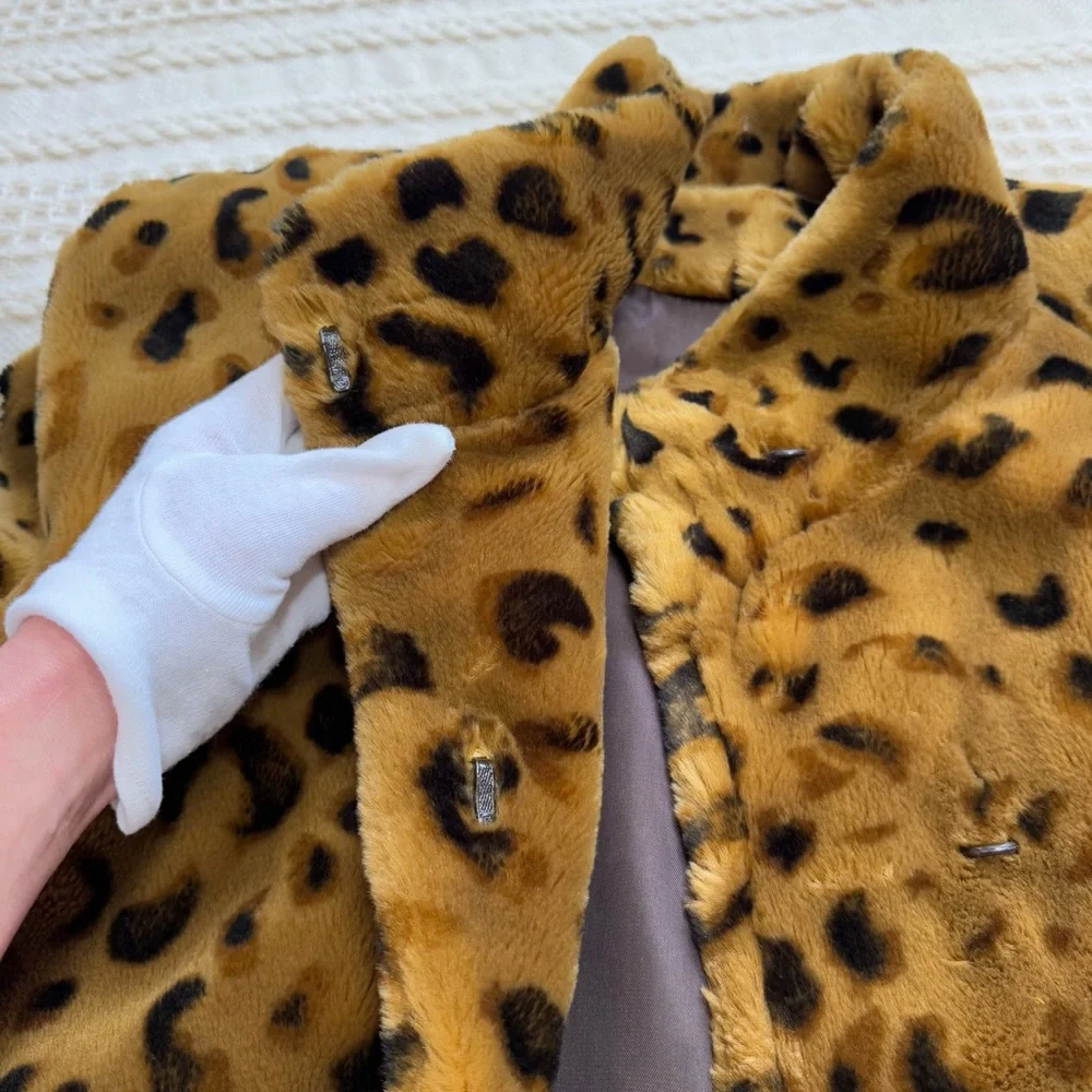 VTG Neiman Marcus 90s Leopard Cheetah Animal Print Faux Fur Coat Oversized - Picture 15 of 15
